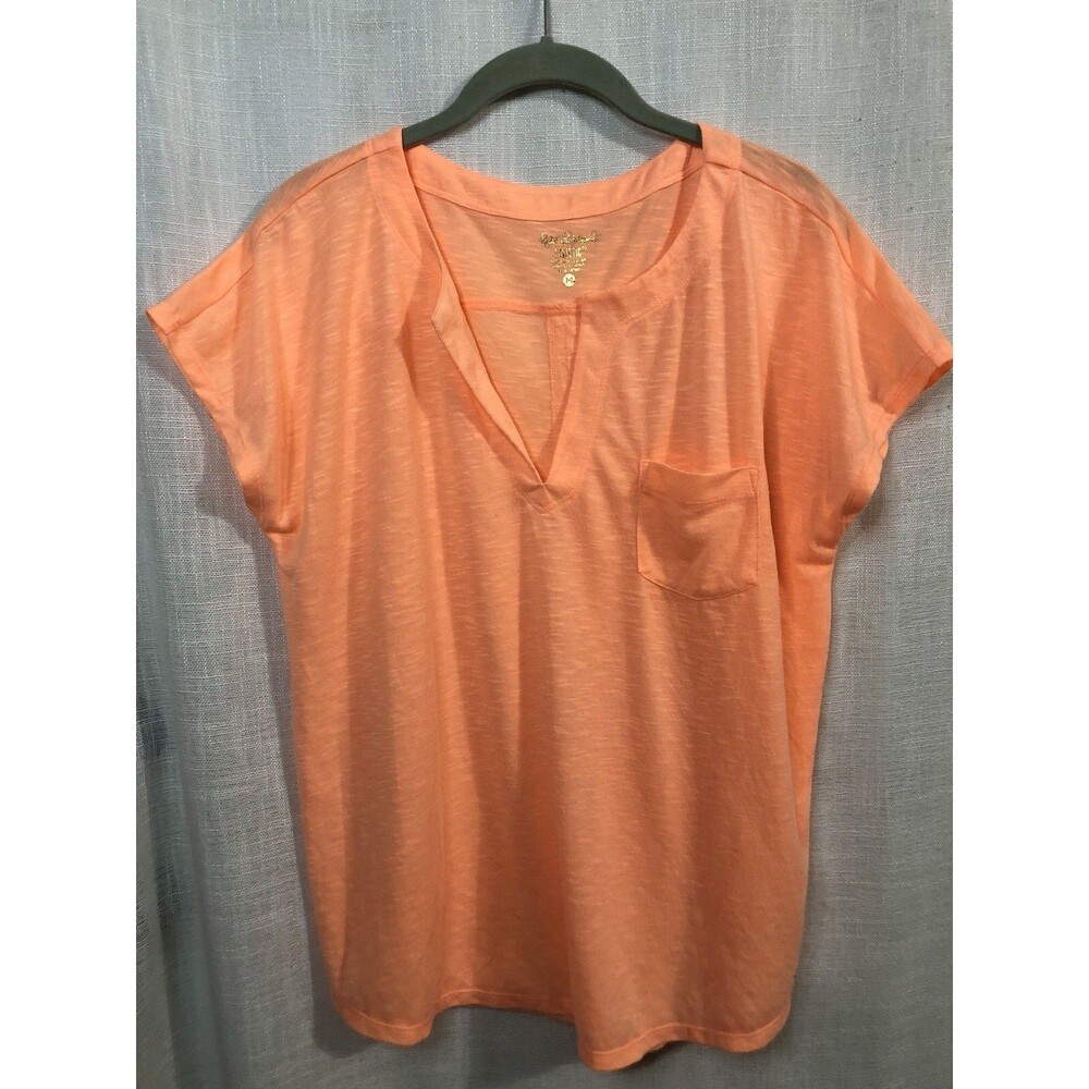 Lilly Pulitzer V-Neck Top Large Orange Pocket Tee Split Back Athletic Casual - Picture 4 of 10